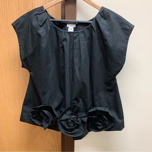 Kate Spade black cotton swingy top w/ dimensional flower blossoms.